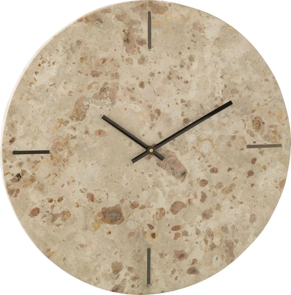Grande horloge murale décorative en marbre véritable beige et noir