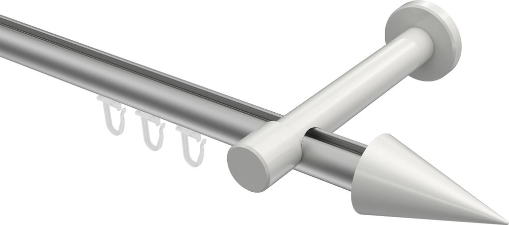 Interdeco Innenlaufstange / Gardinenstange mit Innenlauf Silbergrau / Weiß, Typ Prestige Savio (Kegel), 20 mm Ø 1-läufig, 480 cm