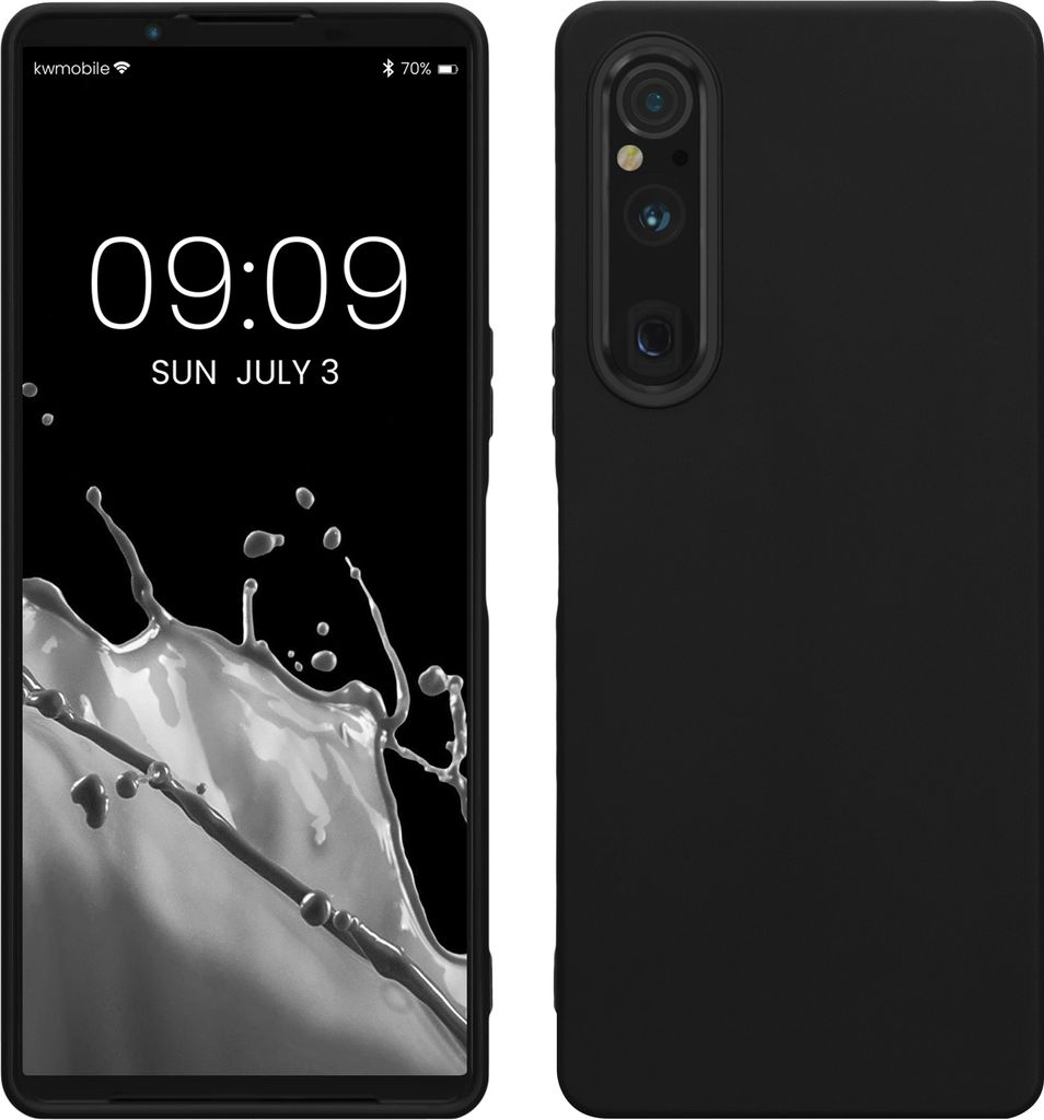 kwmobile Hülle kompatibel mit Sony Xperia 1 V Hülle - weiches TPU Silikon Case - Cover geeignet für kabelloses Laden - Schwarz
