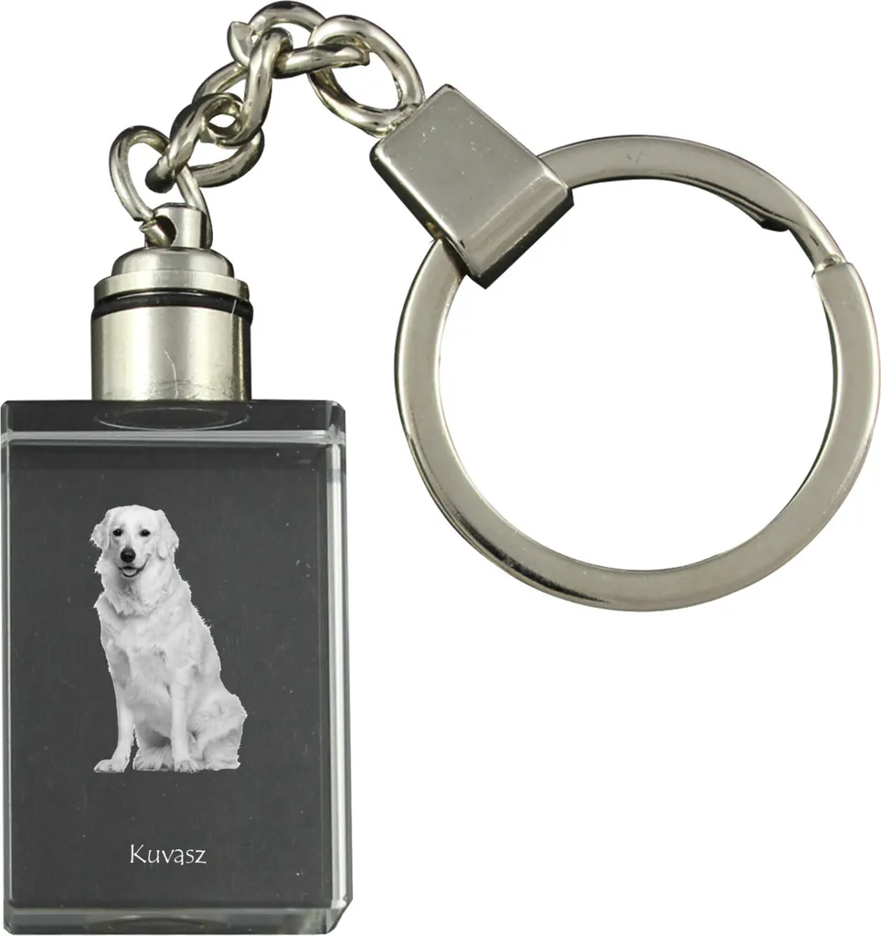 Portachiavi Kuvasz in Cristallo Art-Dog: Regalo Unico e Luminoso Cane