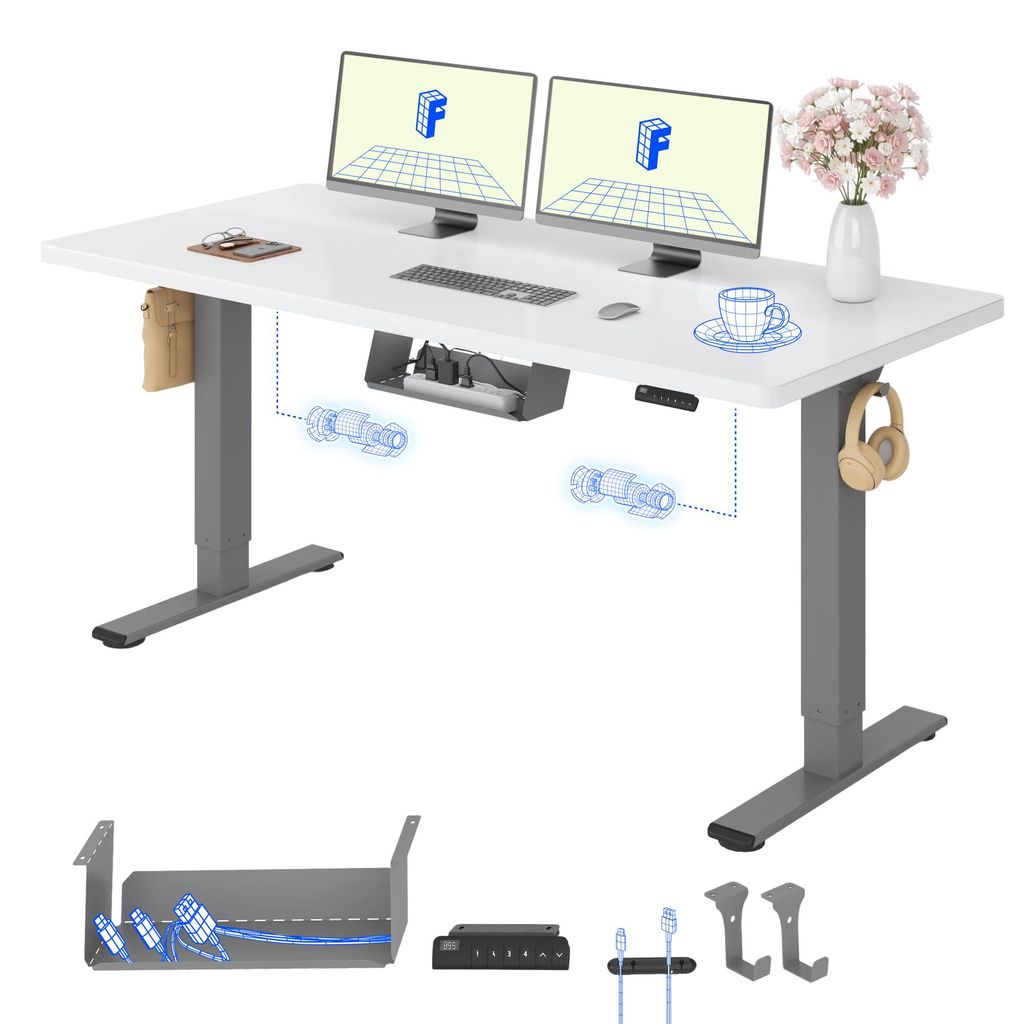 FLEXISPOT E1 Pro Elektrisch Höhenverstellbarer Schreibtisch 140x80cm 25MM EINTEILIGE TISCHPLATTE Doppelmotor 120KG Tragkraft, 4 Speicherplätze (W...