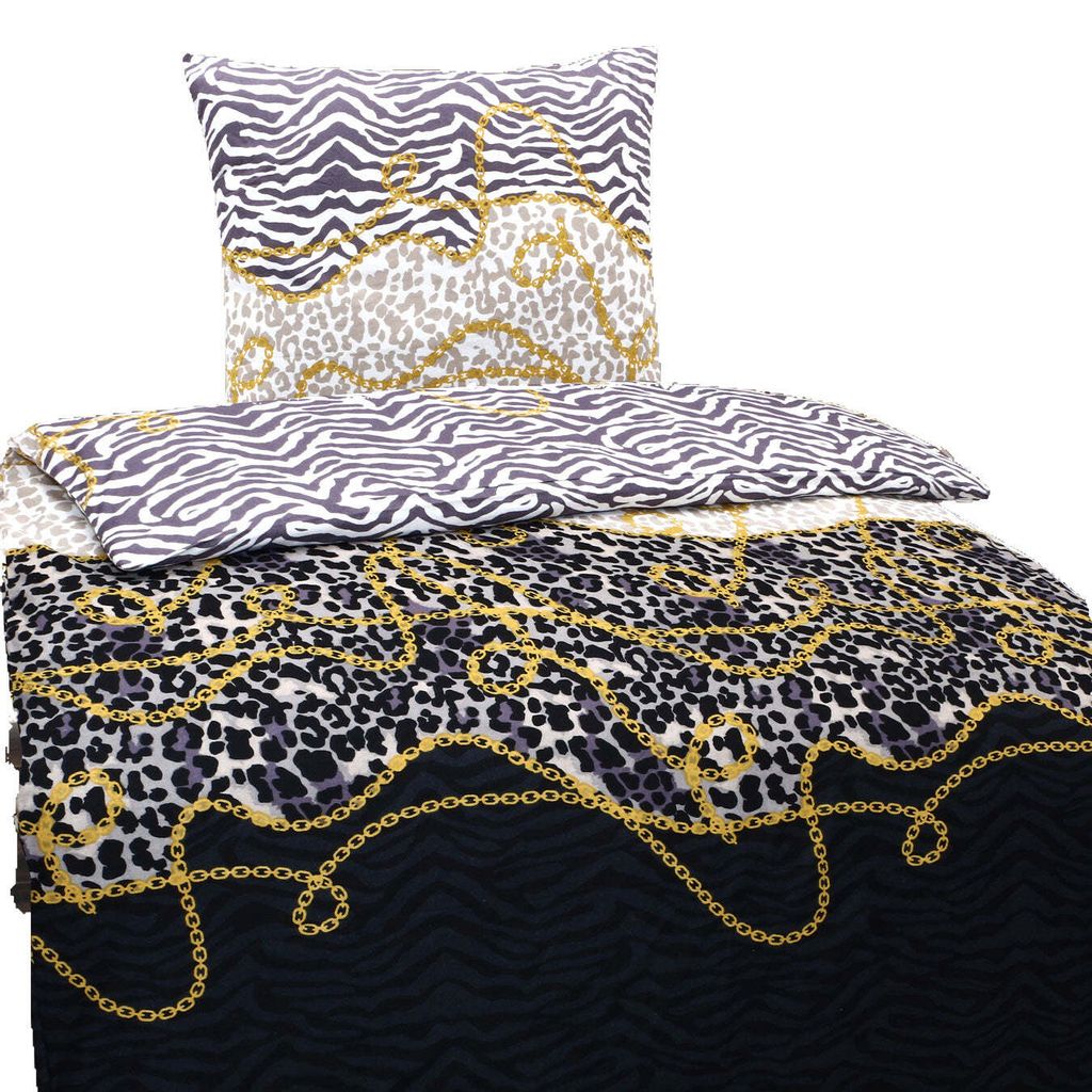 Hochwertige Biber Bettwäsche Baumwolle Animal Print 135x200 80x80: 2tlg.
