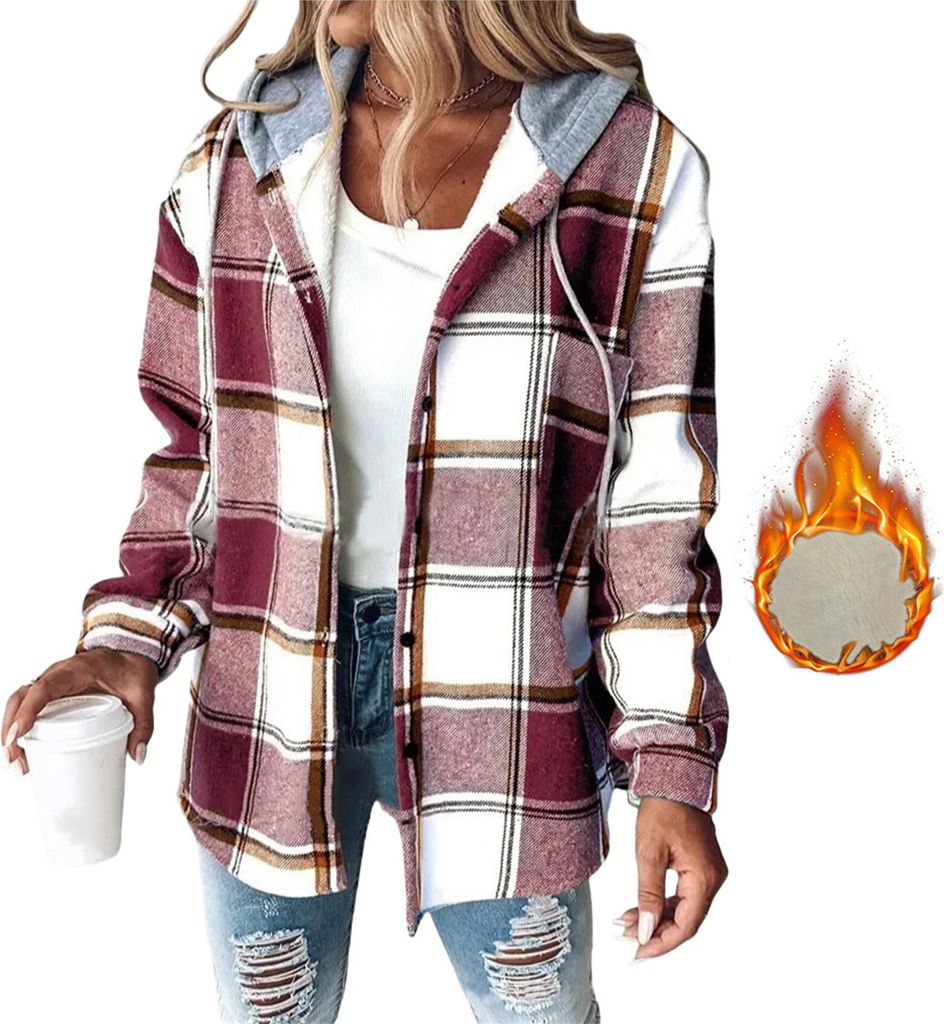 Kariert Damen Karierte Jacke Lang Damen Jacke Langes Shacket Damen