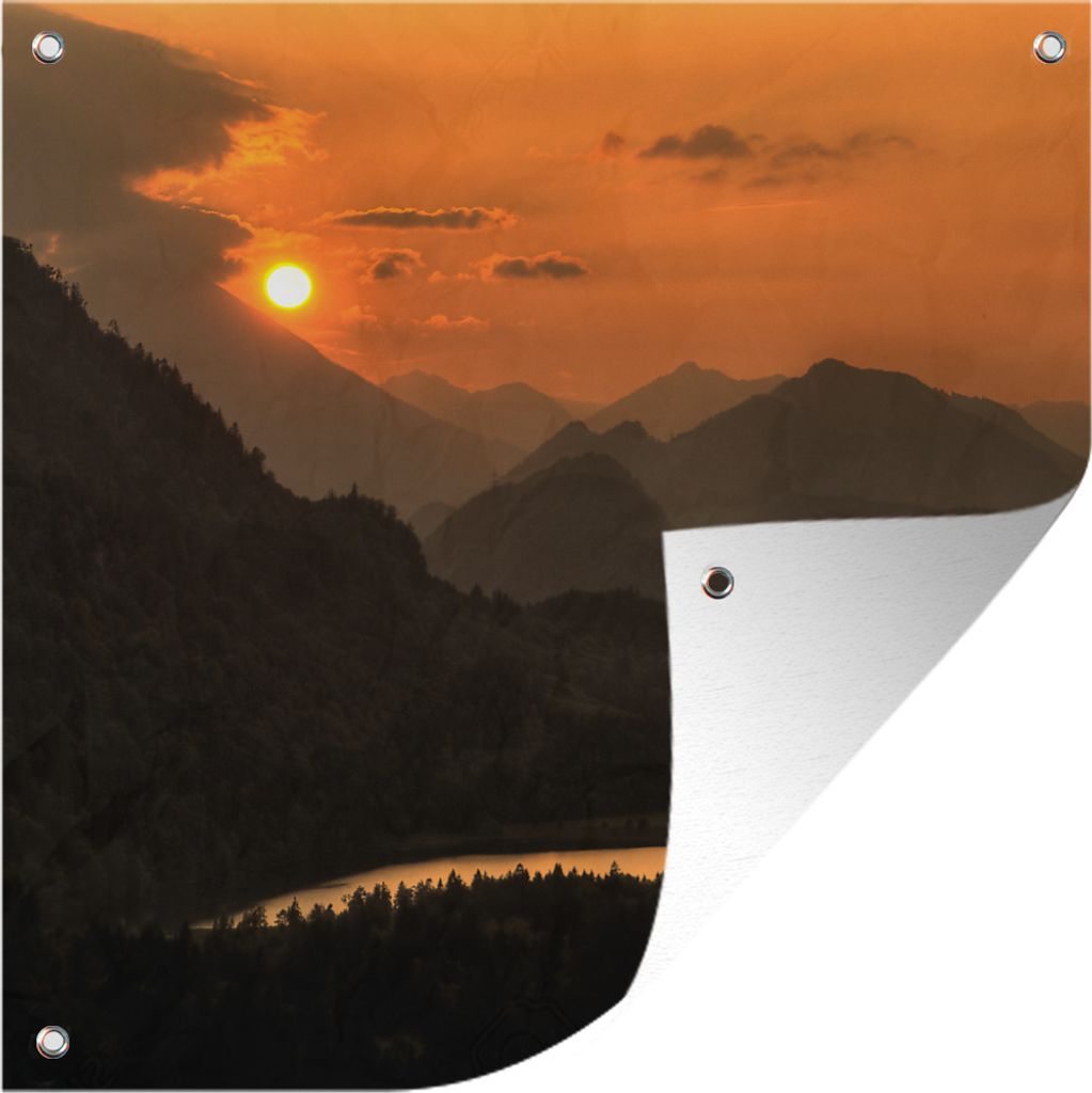 MuchoWow 50x50 cm Outdoor-Poster Gartendeko Sichtschutz Garten Poster für den Garten Sonnenuntergang über Neuschwanstein in Bayern Deutschland
