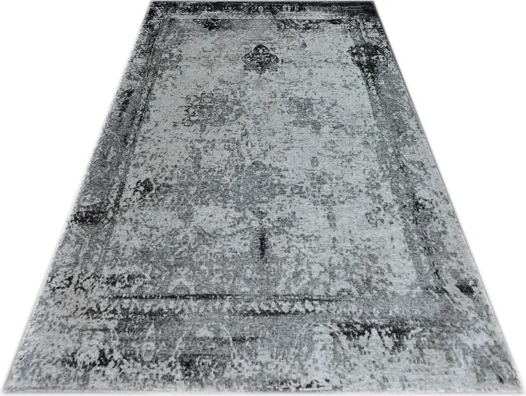 Tapis Argent Vintage 200x290 cm - Grand Format Style Rétro Élégant