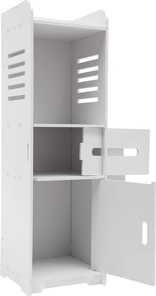 Badezimmer Aufbewahrung - Bodenstehender 4-stöckiger Schrank - PVC-Holz-Verbund - 24×24×80 cm - Tragkraft 10 kg - Für Kosmetik - Weiß