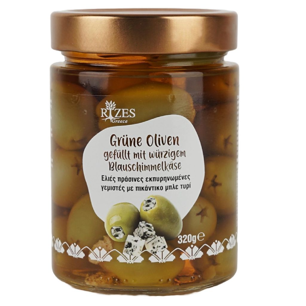 Rizes Greece Grüne Oliven gefüllt mit würzigem Blauschimmelkäse (320 g)