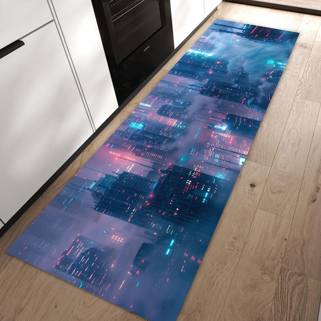 Küchenteppich 60x90cm rutschfest & abwischbar PVC Läufer - Futuristische Stadt