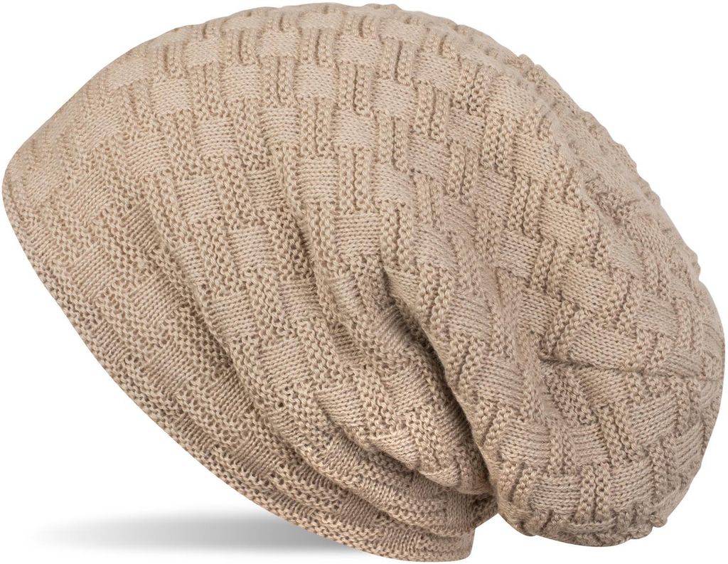 styleBREAKER Feinstrick Longbeanie Mütze mit Flecht Muster und warmem Fleece Innenfutter | Winter Strickmütze Uni elastisch weich bequem warm