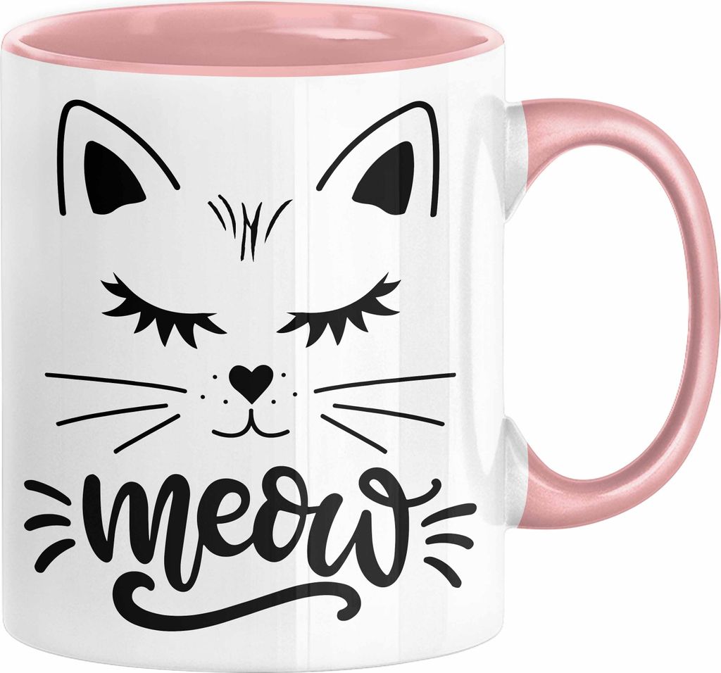 Katzen-Besitzerin Tasse Geschenk Meow Katze Geschenkidee Miau Katzen Mama Kaffee-Becher (Rosa)