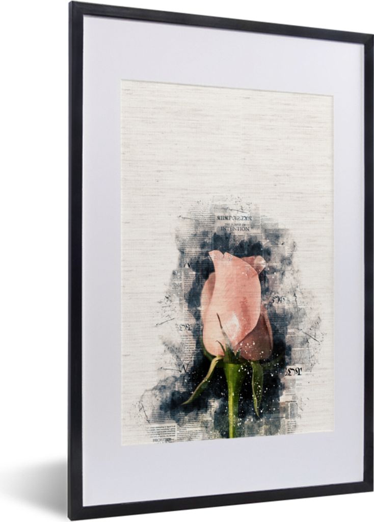 MuchoWow MuchoWow Gerahmtes Poster Rosa Blume mit abstraktem Leuchten 40x60 cm - Poster mit zchwarzem Bilderrahmen - Poster in Rahmen