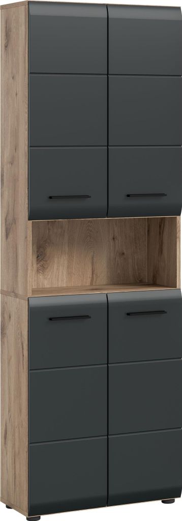 Hochschrank >Ice< in Nox Oak / Schwarz - 60x185x30cm (BxHxT)