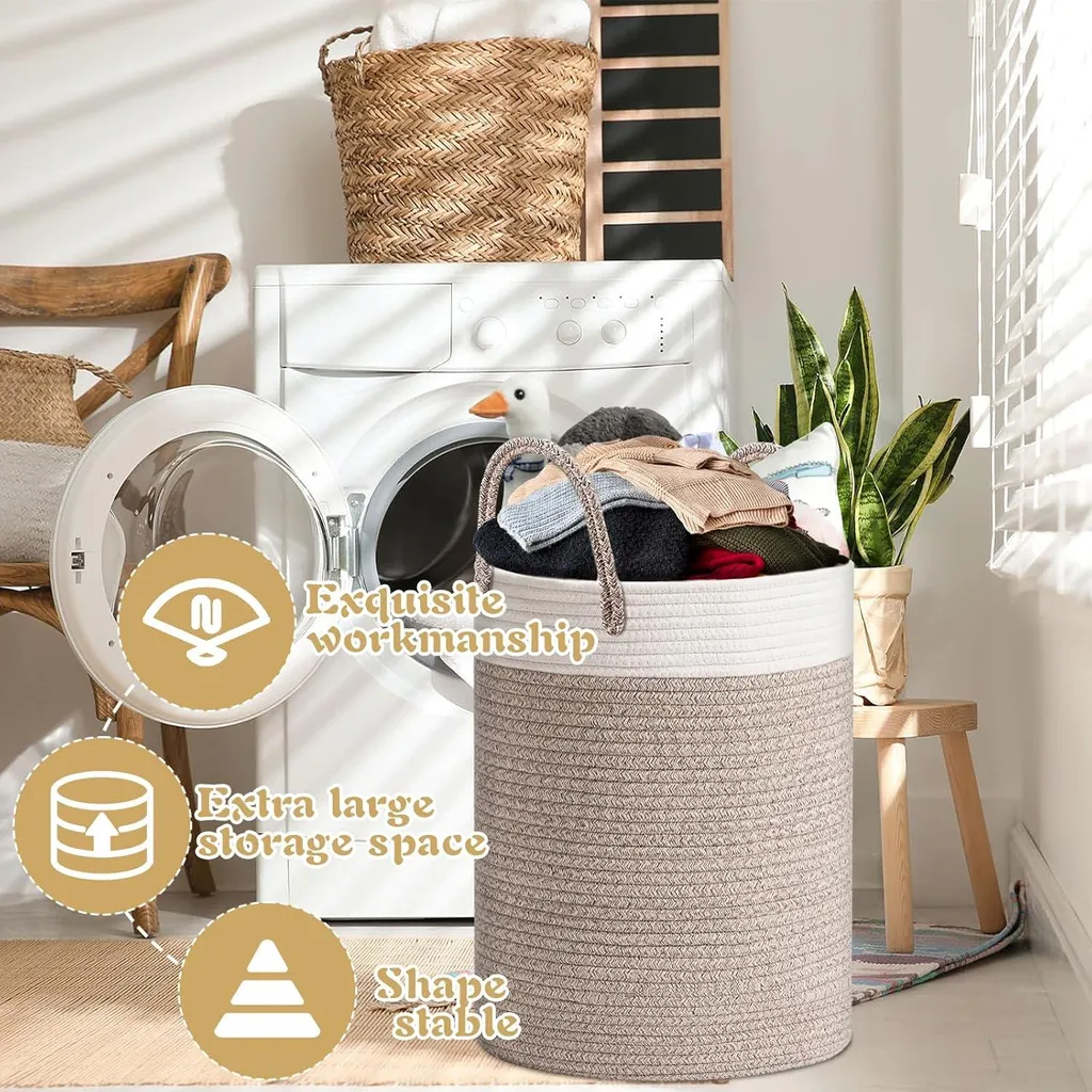 Panier à linge 40L avec poignées renforcées - Coton tressé durable