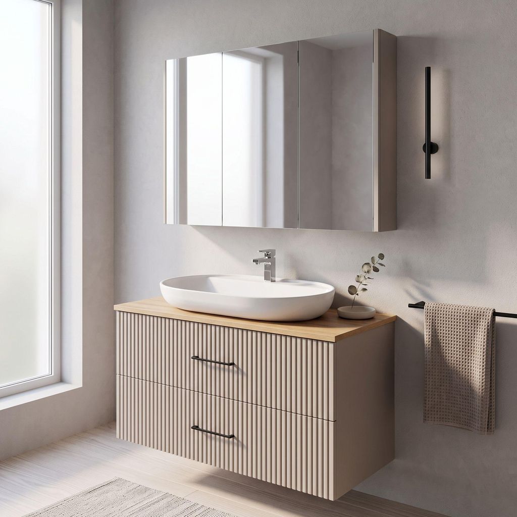 Badmöbel Set Liana Konsole 100 Eiche | Waschbecken | Produktbild 