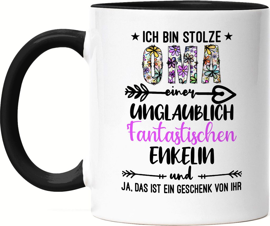 Ich bin stolze Oma Tasse Schwarz Geschenk Idee Muttertag Produktbild 