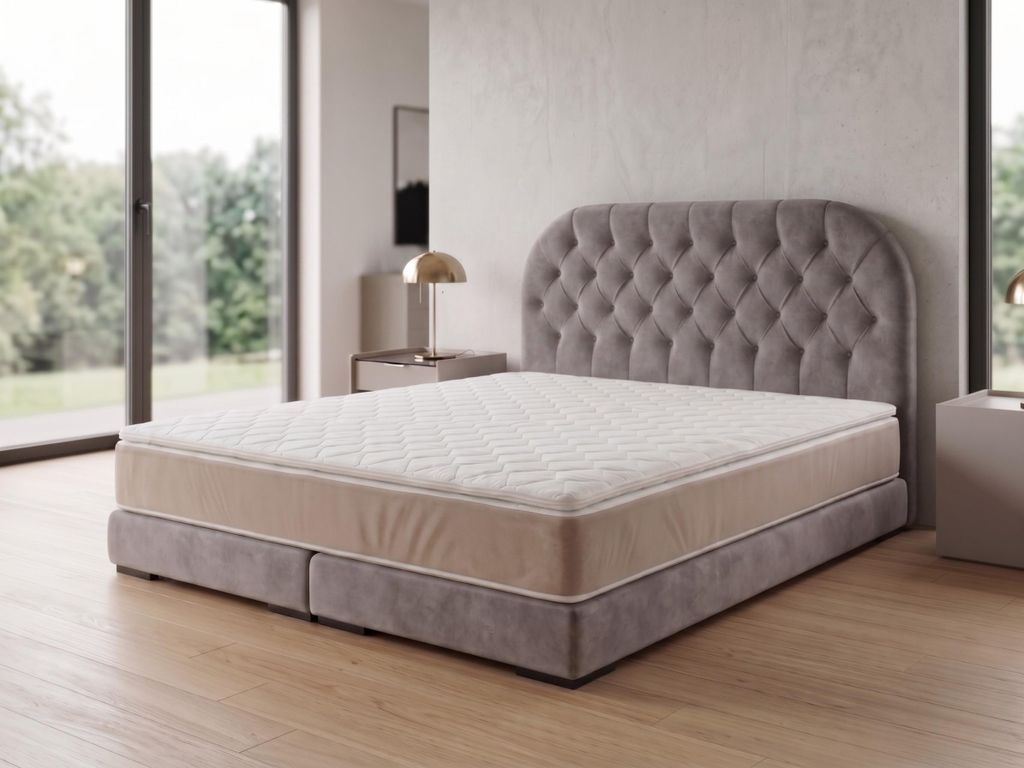 Polsterbett LEON 4 mit Kopfteil, modernes gepolstertes Bett in 180 x 200 cm Farbe: Hellbraun
