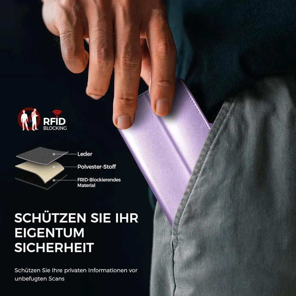 EASDNB Étui iPhone 15 en Verre Trempé Violet Clair avec Bloqueur RFID - 4