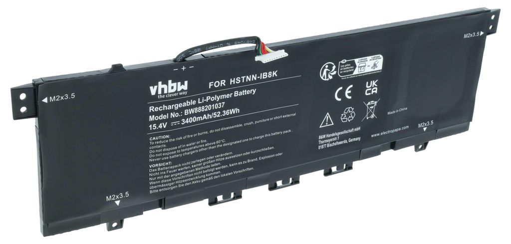 vhbw Akku kompatibel mit HP Envy x360 13-AG0012AU, x360 13-ag0014AU, X360 13-ag0007AU, x360 13-ag0011au Notebook (3400 mAh, 15,4 V, Li-Polymer)