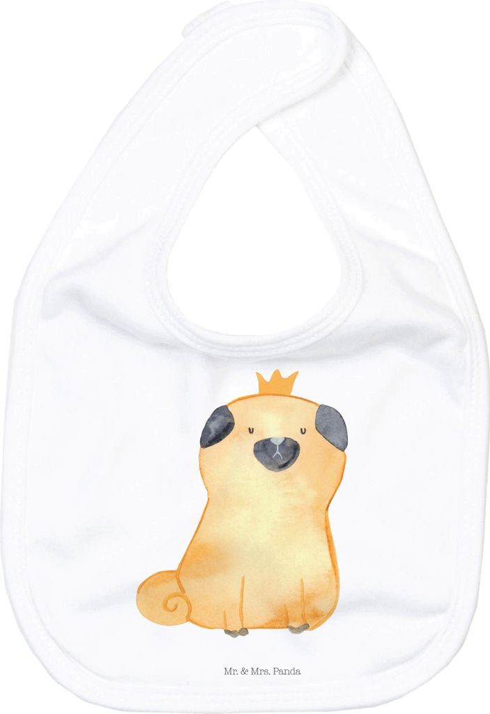 Mr. & Mrs. Panda Organic Babylätzchen Mops Krone - Weiß - Geschenk, Schlabberlatz, Hund, Sabber Lätzchen, König, Königlich, Für Babys, Sprüc...
