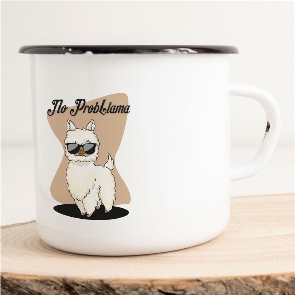Huuraa Emaille Tasse No Probllama Geschenk Kaffeebecher Vintage 300ml No Probllama Präsent