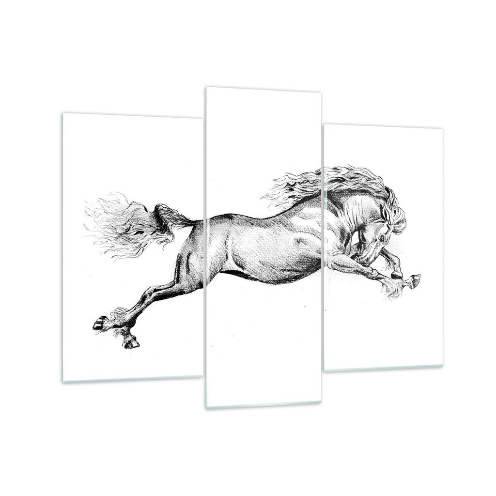 Bilder auf glas - 3 Teile - Pferd Zeichnung Bleistift - 130x100cm - Glasbilder - Wandbilder - Bilder - Wanddekoration aus Glas - Glas Bilder - Wand...