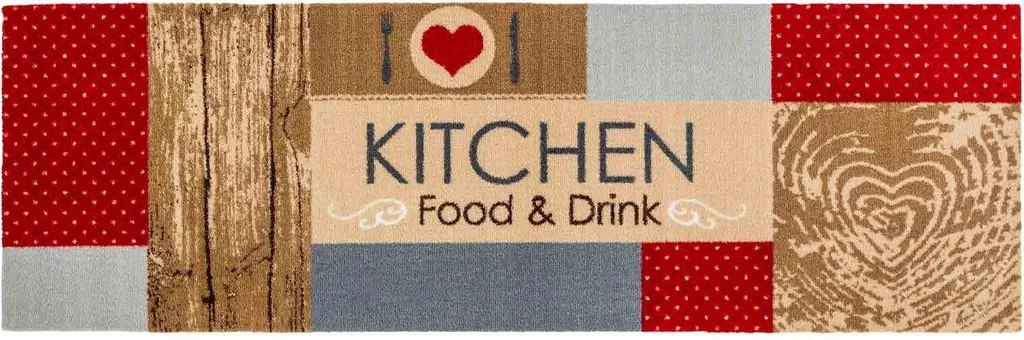 Tapis de cuisine anti-salissures Coeur - Tapis déco antidérapant gris
