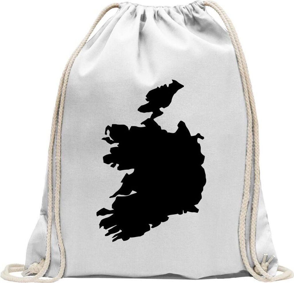 Kiwistar - Turnbeutel - weiss - Irland Umriss Kontur - Fun Rucksack Sport Beutel Gymsack Baumwolle mit Ziehgurt