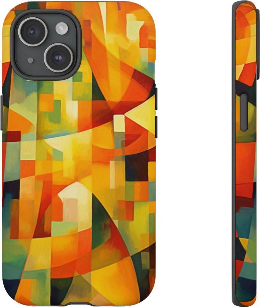Abstrakte Geometrie in warmen Farbtönen – Hülle Kompatibel mit iPhone 15