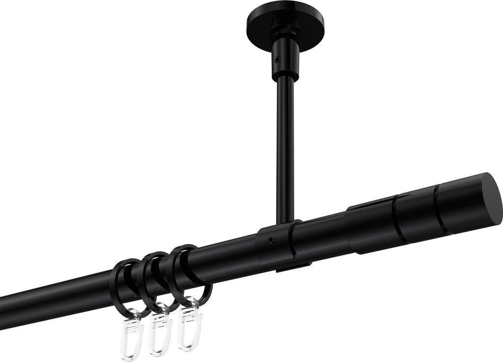 Interdeco Gardinenstange / Vorhangstange Schwarz, Typ Sonette Elanto (Rillenzylinder) Deckenmontage, 20 mm Ø 1-läufig, 240 cm