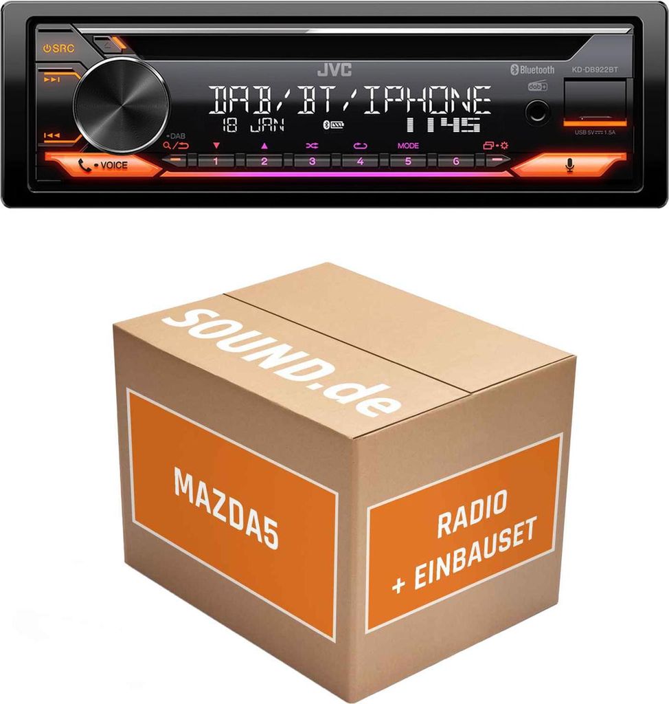 Autoradio Einbaupaket JVC KD-DB922BT passend für Mazda5 CW + Bose System | Bluetooth Telefonieren Audiostreaming