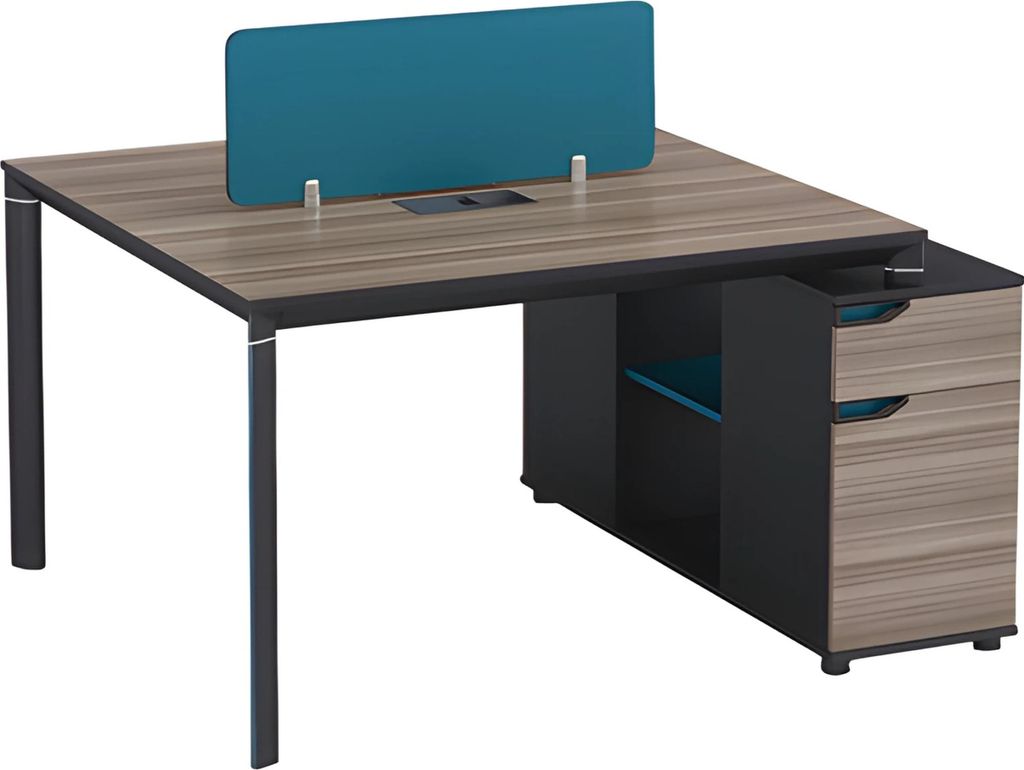 Schreibtisch mit Blauer Trennwand, Moderner Bürotisch mit Stauraum und Design