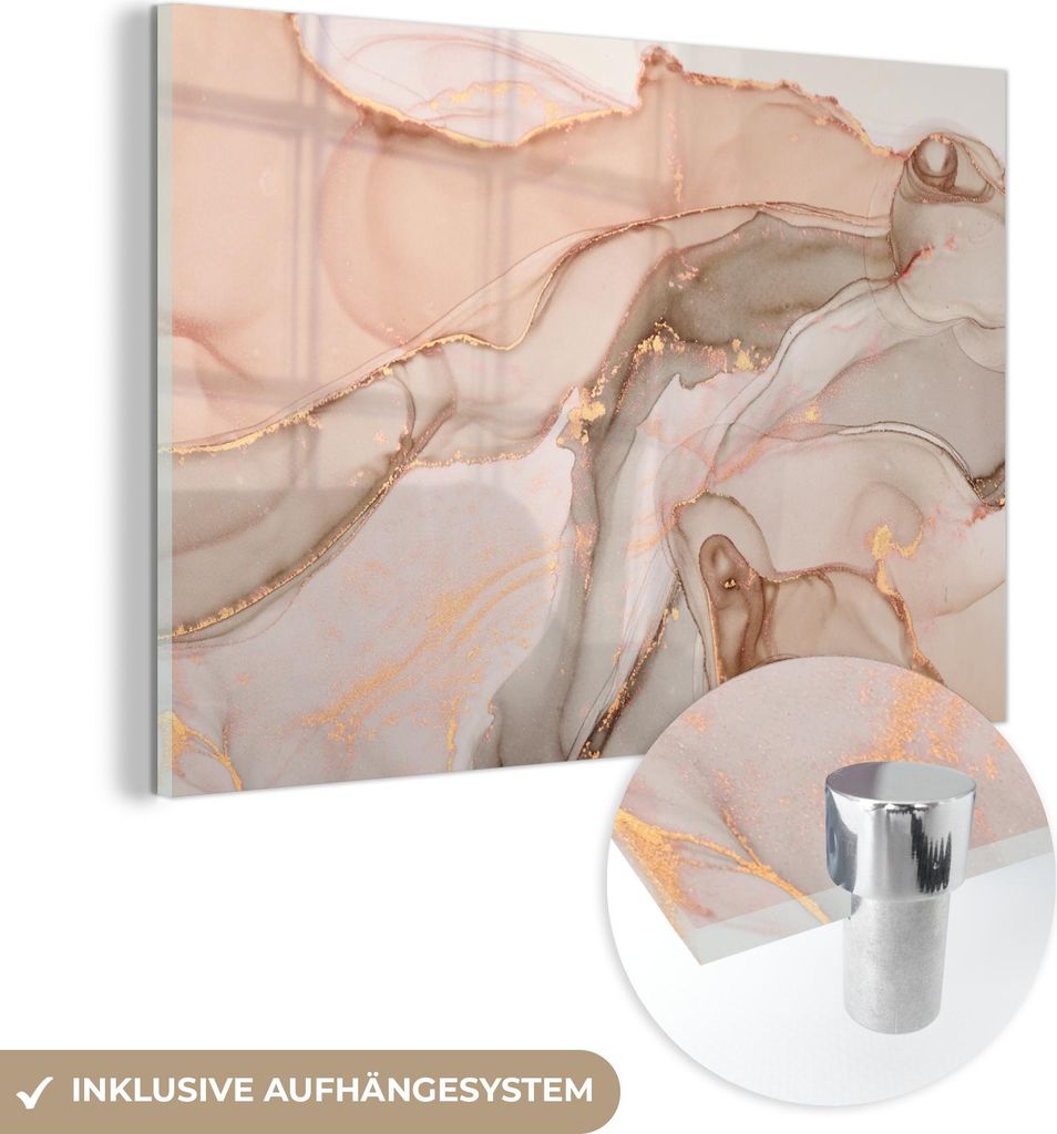 MuchoWow Glasbilder - Bilder auf Wandbild - Foto auf Glas Marmor - Rosa - Rosa 60x40 cm Wanddekoration aus Glas - Acrylglasbild - Acrylbilder - Gla...
