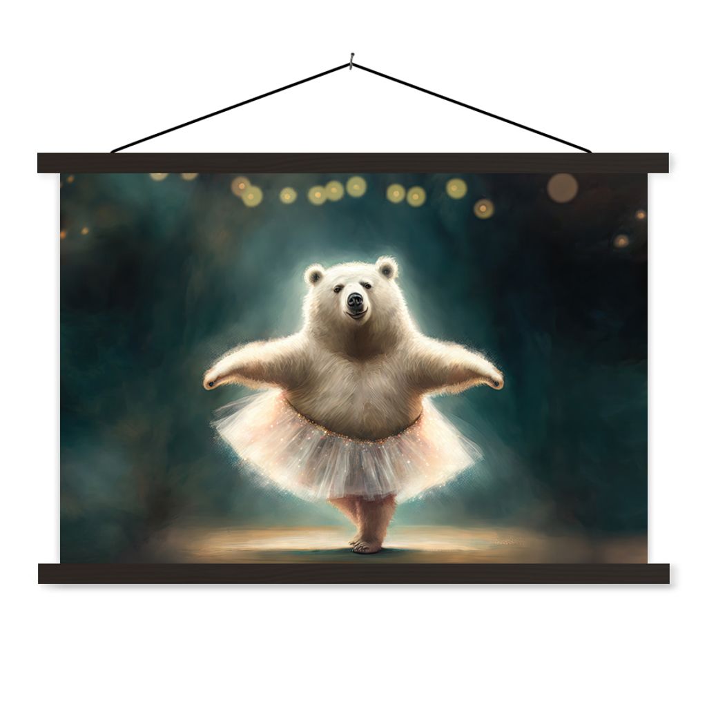 MuchoWow Textilposter Eisbär - Rock - Ballett - Porträt - Tiere - Kinder 60x40 cm mit schwarzem Rahmen - Hölzernes