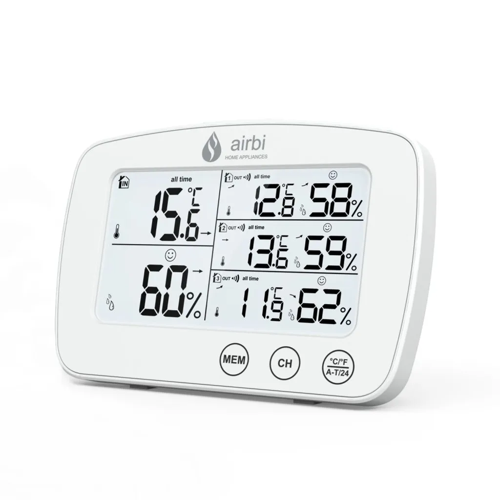 Airbi TRIO Thermomètre sans fil : surveillez la température de 3 pièces + Ext