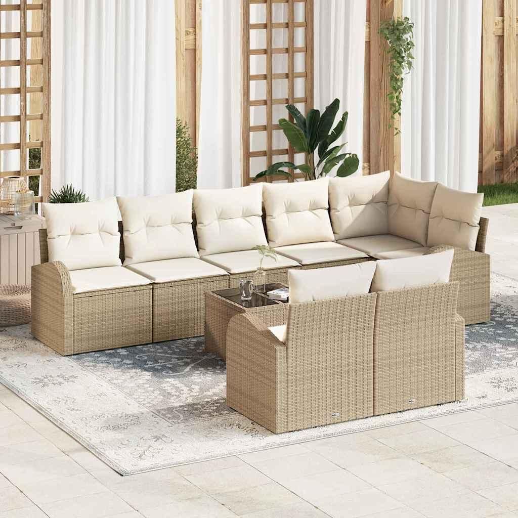 Maison Exclusive - Gartensofa-set mit Kissen 9 pcs Beige und Weiß Poly-Rattan