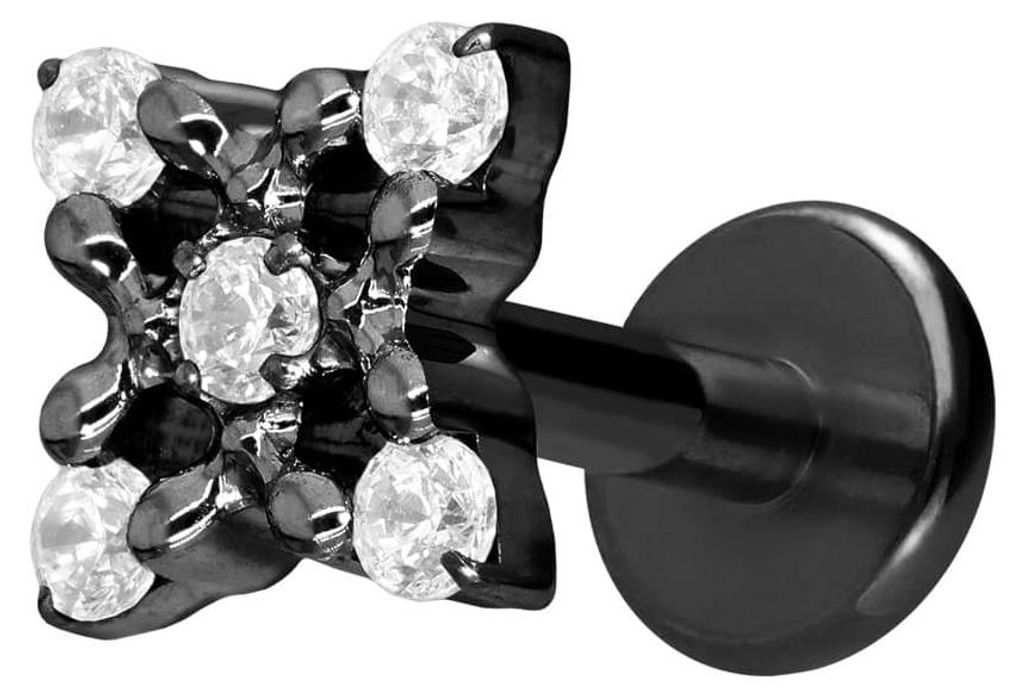 Ohrpiercing, Nasenpiercing Titan Labret mit Innengewinde KRISTALLBLUME Schwarz Stablänge: 6mm | Stabstärke: 1,2mm