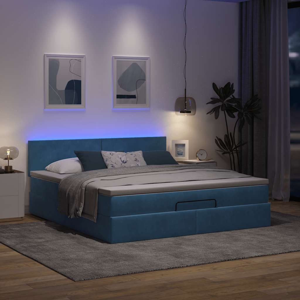 Maison Exclusive - Ottoman-Bett mit Matratze & LEDs Dunkelblau 180x200 cm Samt