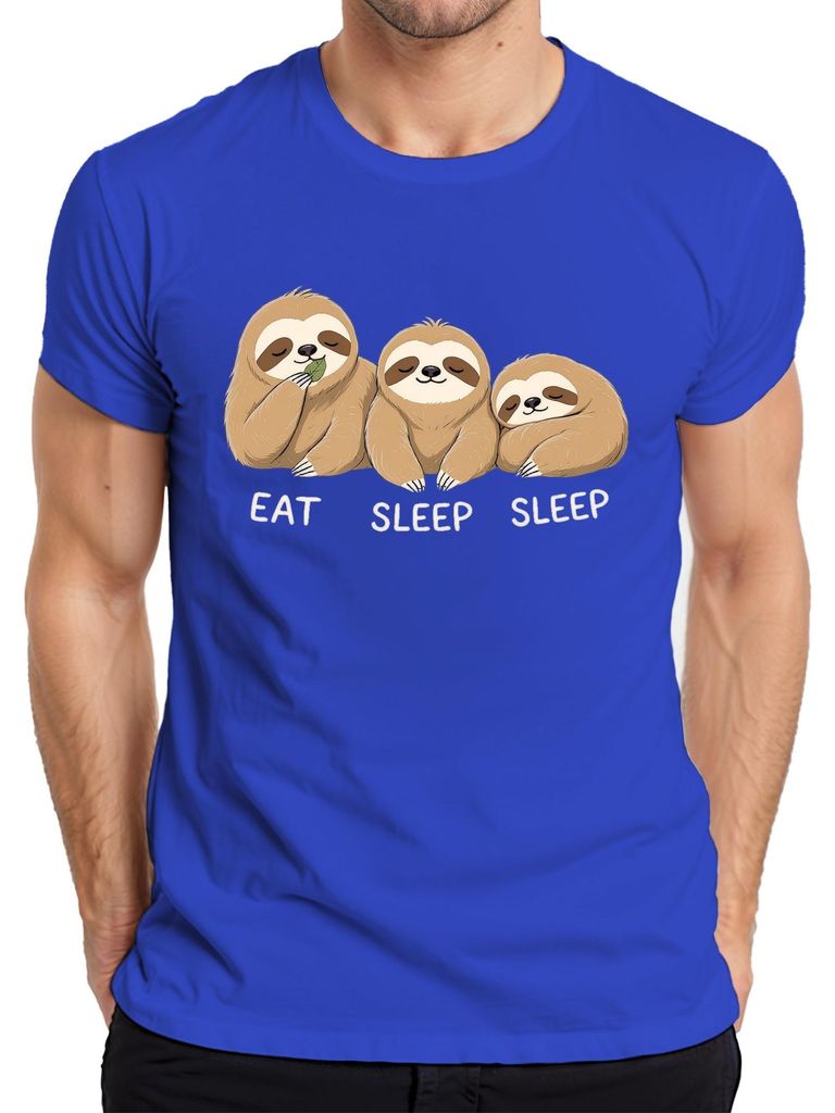 EAT SLEEP SLEEP Faultier drei süß entspannt Geschenk Geburtstag Herren T-Shirt, Blau, 3XL