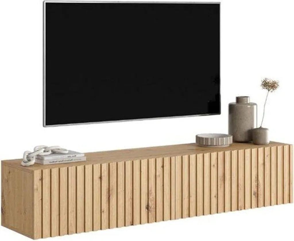 Meuble TV beige de 140 cm en bois clair scandinave pour salon moderne