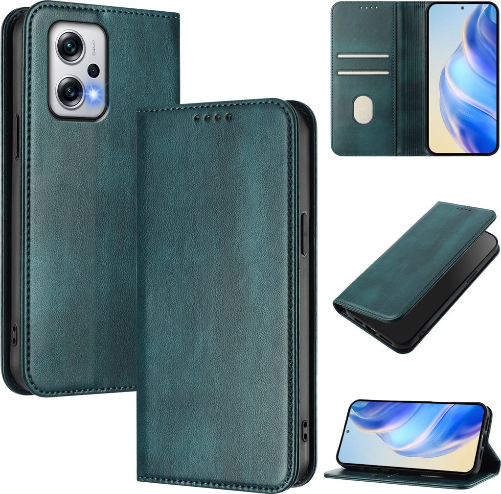 Handyhülle für Xiaomi Poco X4 GT, Vintage Leder RFID Schutz Kartenfach Standfunktion Magnetische Klapphülle Grün
