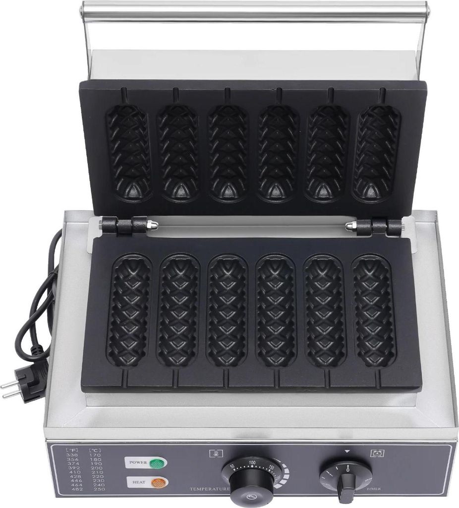 Waffel-Hotdog-Maschine, gewerblich, 6 Formen, 1500 W 220V, DIY