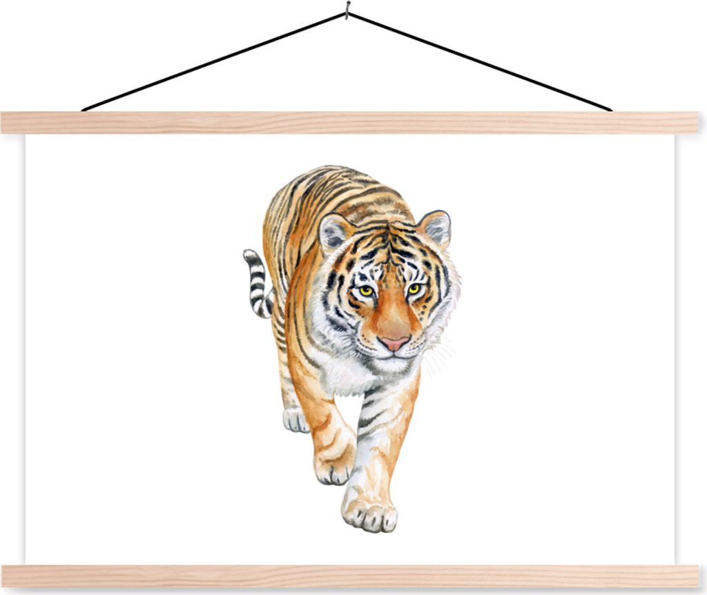 MuchoWow Textilposter Tiger - Körper - Weiß 60x40 cm mit holzfarbenen Rahmen - Bilder