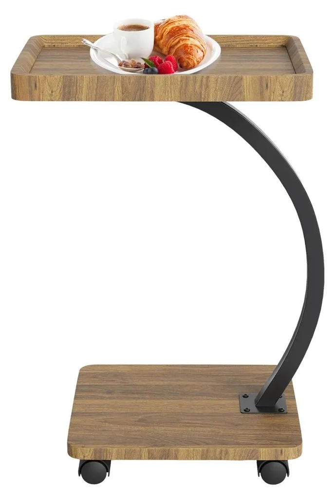 Table d'appoint mobile rectangulaire en noyer avec double rangement