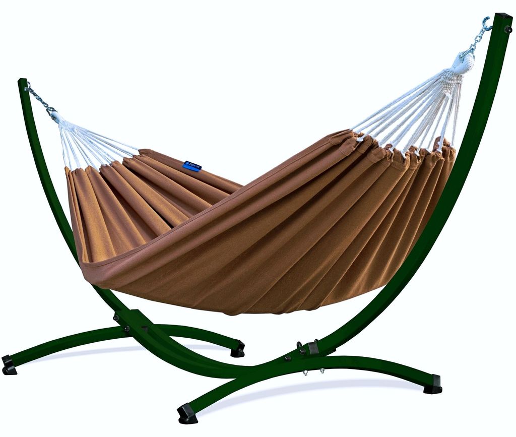 Potenza Outdoor Hängematte mit Gestell für 2 Personen I Baumwolle Doppelhängematte XXL 220x160, 200kg I Grün Hängemattengestell 220kg, wetterfest