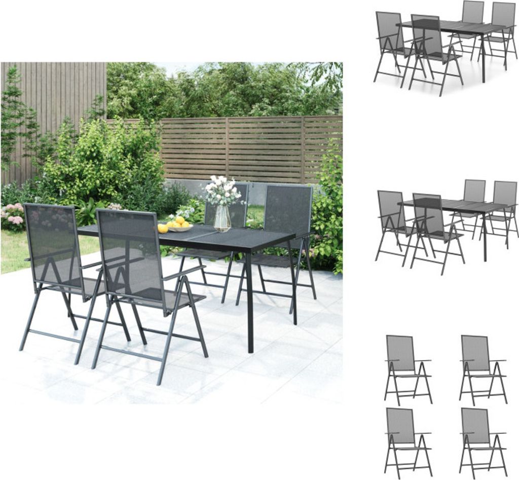 vidaXL 5-tlg. Garten-Essgruppe Anthrazit Stahl - Gartenmöbel-Sets