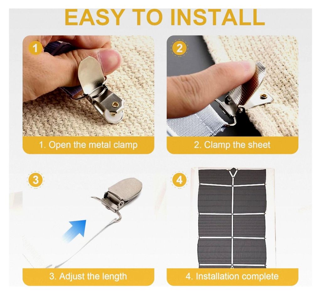 2 Stück verstellbare Bettlakenspanner mit Metallclip, Spanngurt für Bettwäsche, Tischtücher und Matratzen (weiß)