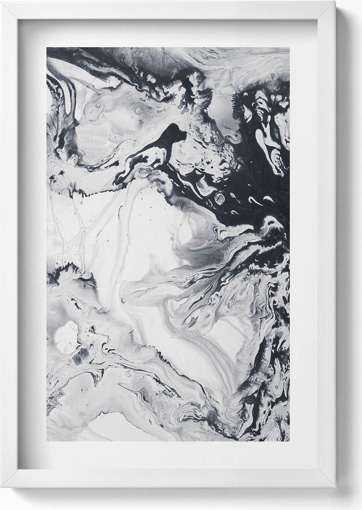 Tuscheabstraktion - Marmortusche– Wandbild mit Rahmen – Gerahmtes Bild – Wanddekoration – 40x60 cm – Weiß