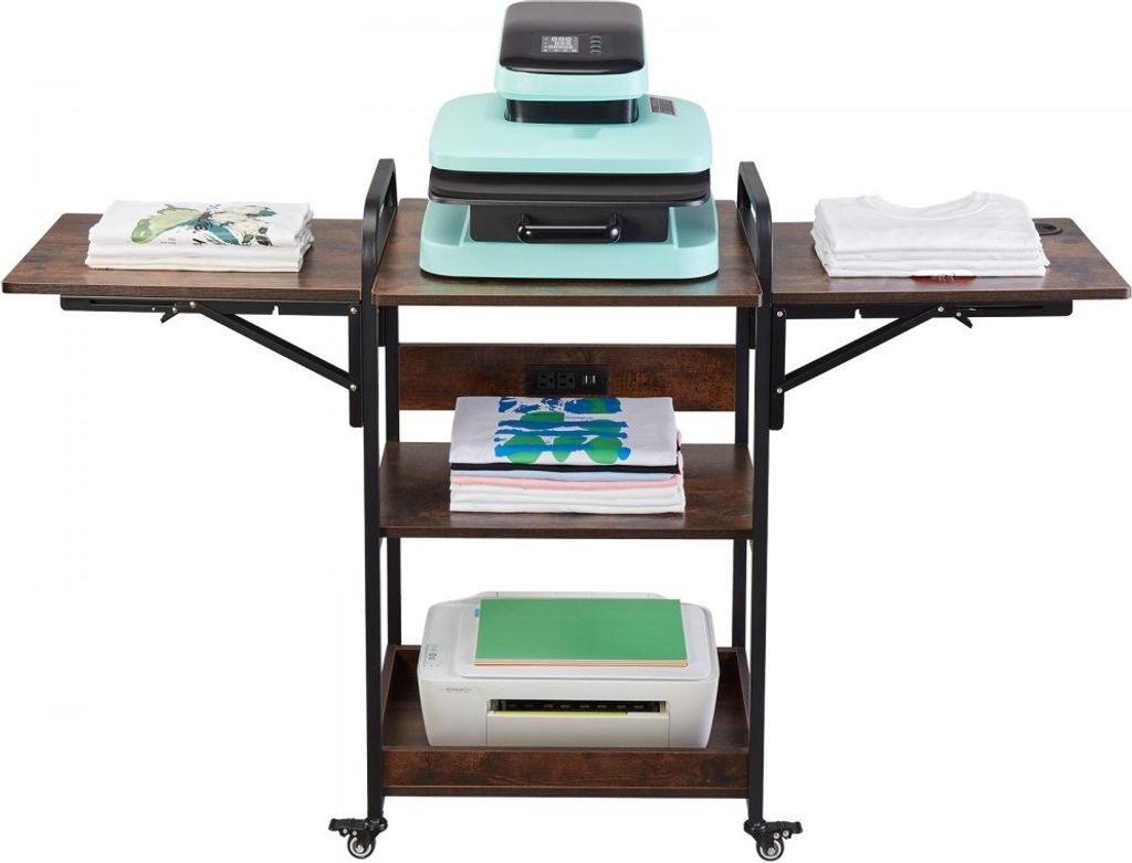 Wärmepressentisch Ladestation - 3-stufiger Druckerständer - Rollbar - Braun - Profi-Qualität - Ideal für Heim- und Gewerbenutzung