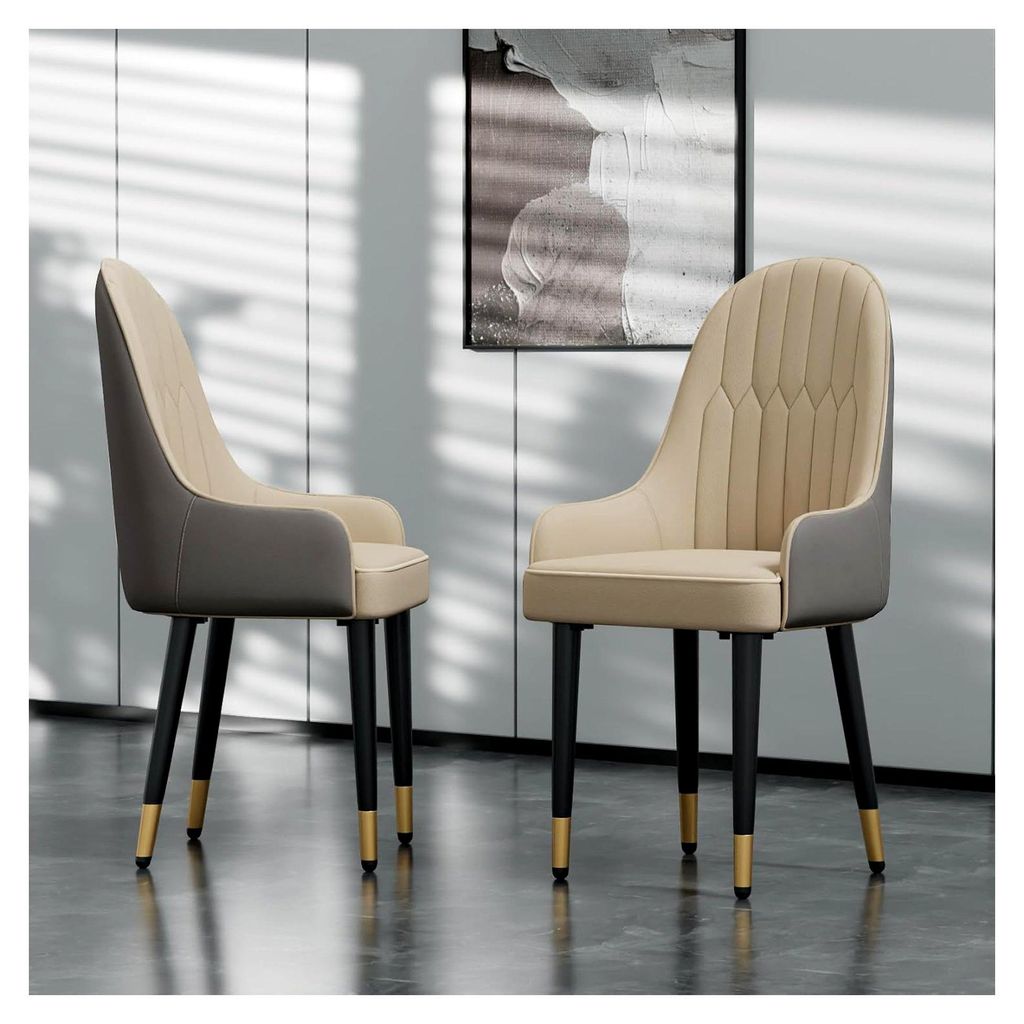 Esszimmerstühle Beige 2er Set Kunstleder mit schwarzen Beinen, stabil bis 150 kg