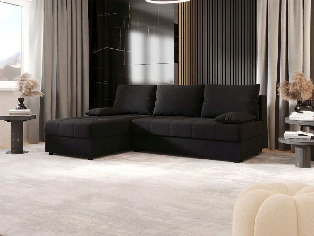 BEDANTE Ecksofa MOS L Cosmic 100 Schwarz Links mit Schlaffunktion L-Form Sofa mit Stauraum Bettkasten Wohnzimmersofa Couch Sofa Bettsofa Bettkasten...